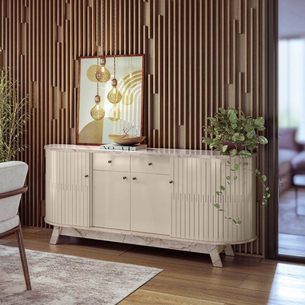 Buffet Aparador 4 Portas 2 Gavetas 183x81cm Mônaco Madetec Calacata Off White - 1