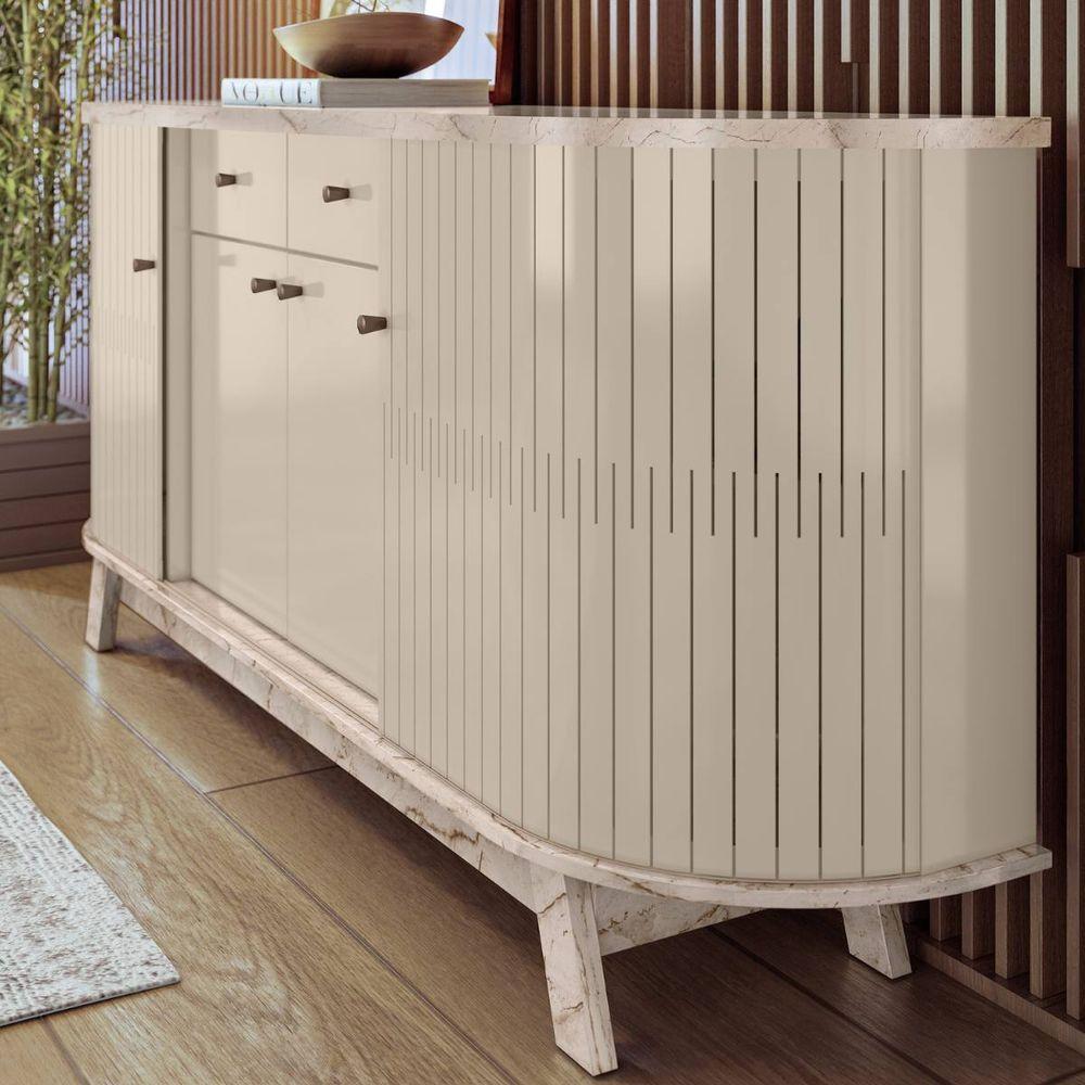 Buffet Aparador 4 Portas 2 Gavetas 183x81cm Mônaco Madetec Calacata Off White - 2