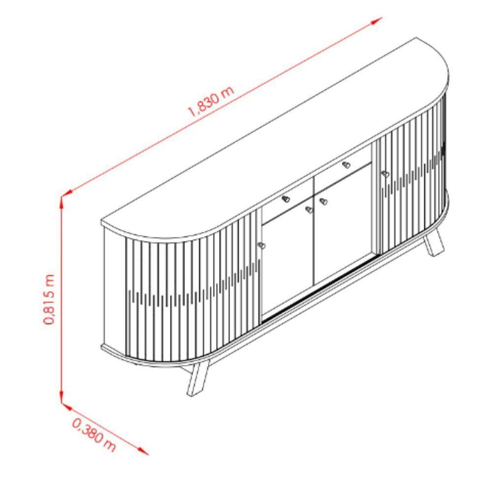 Buffet Aparador 4 Portas 2 Gavetas 183x81cm Mônaco Madetec Calacata Off White - 4