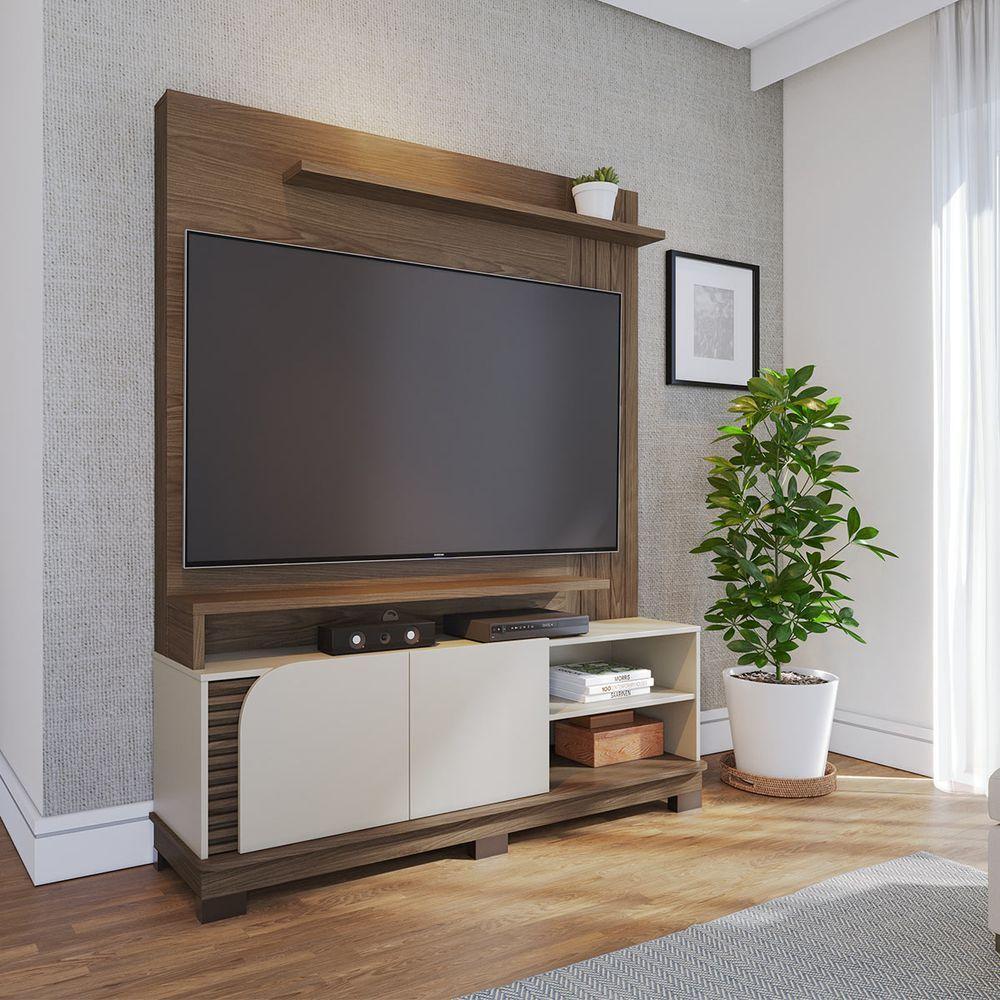 Estante Home TV Até 65 Pol com 2 Gavetas 152x187cm Jurerê Colibri Amêndoa Off White - 1