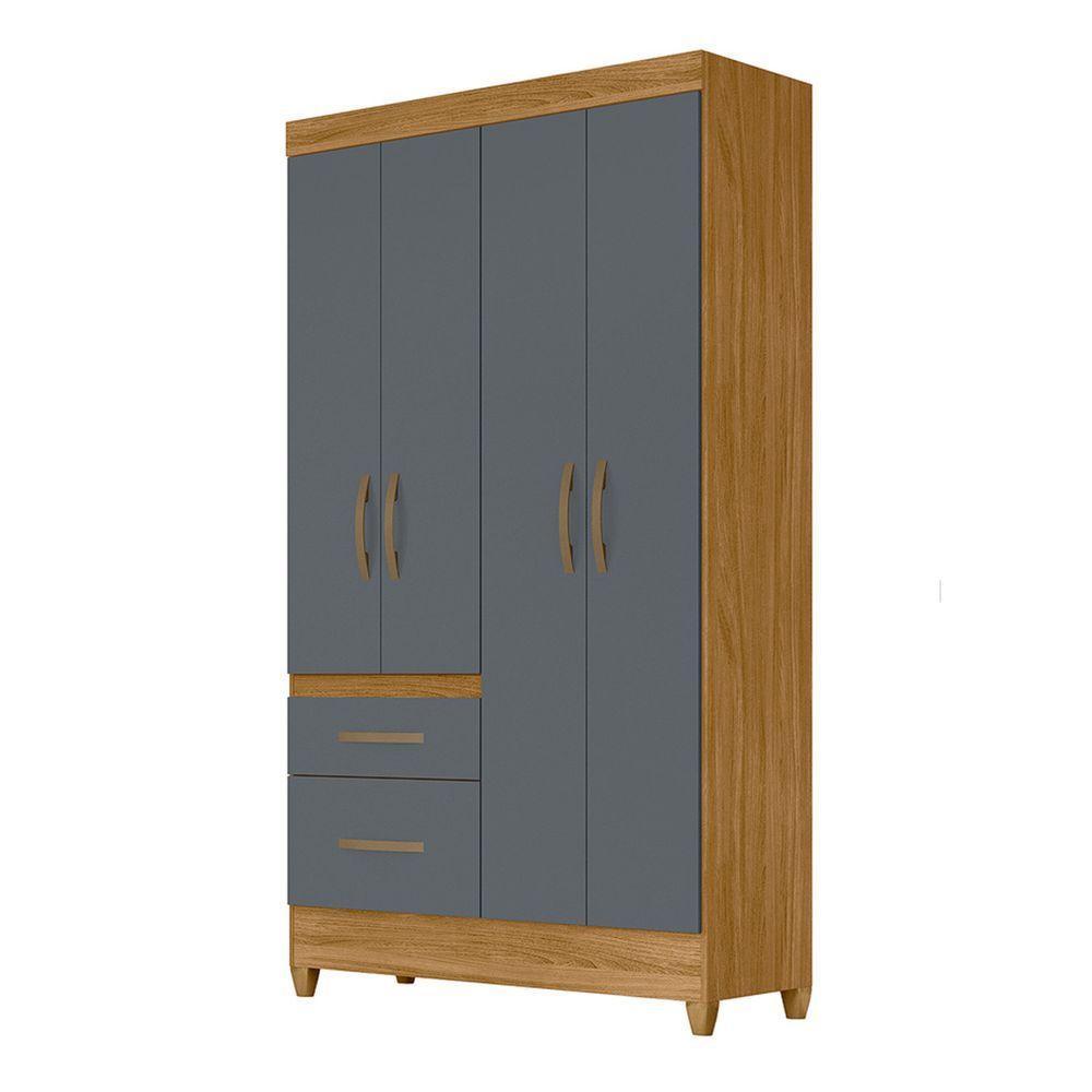 Guarda Roupa de Solteiro com 4 Portas 110x204cm Madri Moval Freijó Cinza - 2