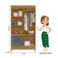 Guarda Roupa de Solteiro com 4 Portas 110x204cm Madri Moval Freijó Cinza - 3