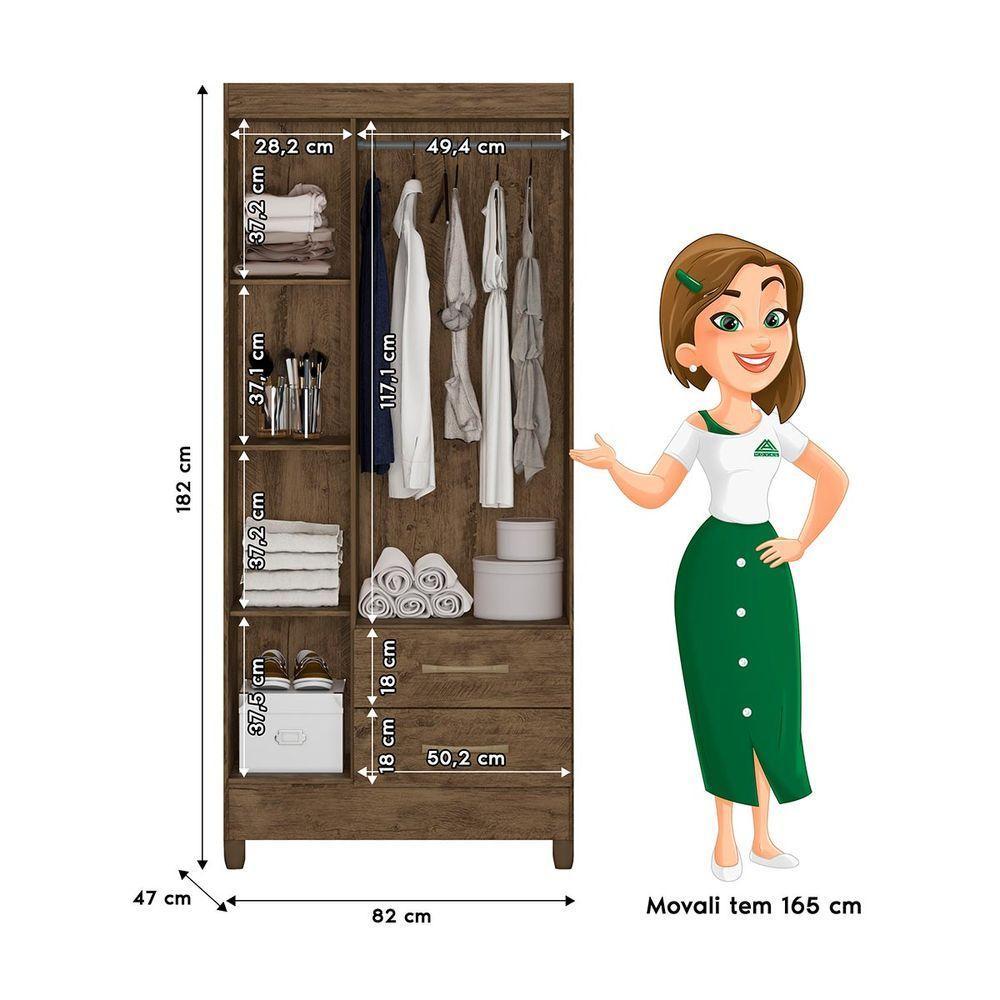 Guarda Roupa de Solteiro com 3 Portas 82x182cm Lima Moval Castanho - 3