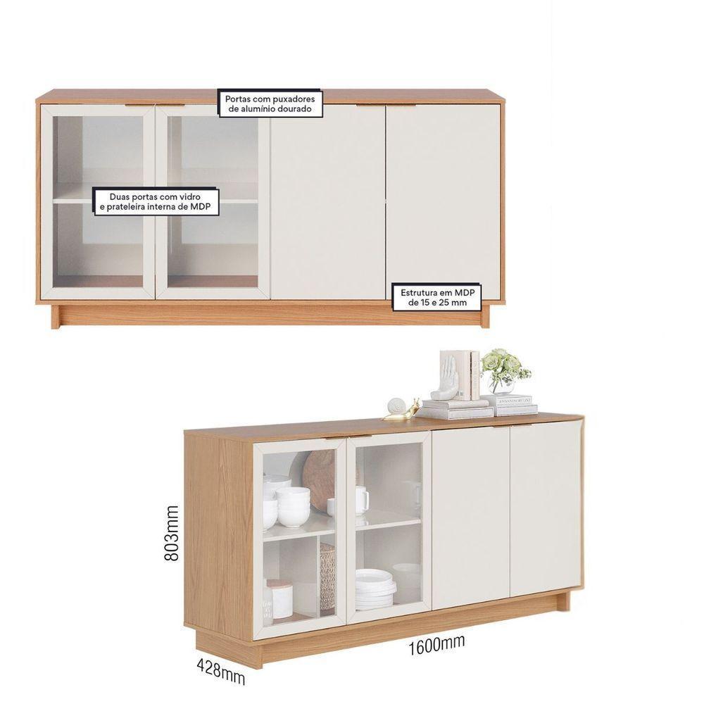 Conjunto Buffet Aparador e Cristaleira com Led Off White Freijó Colibri - 2