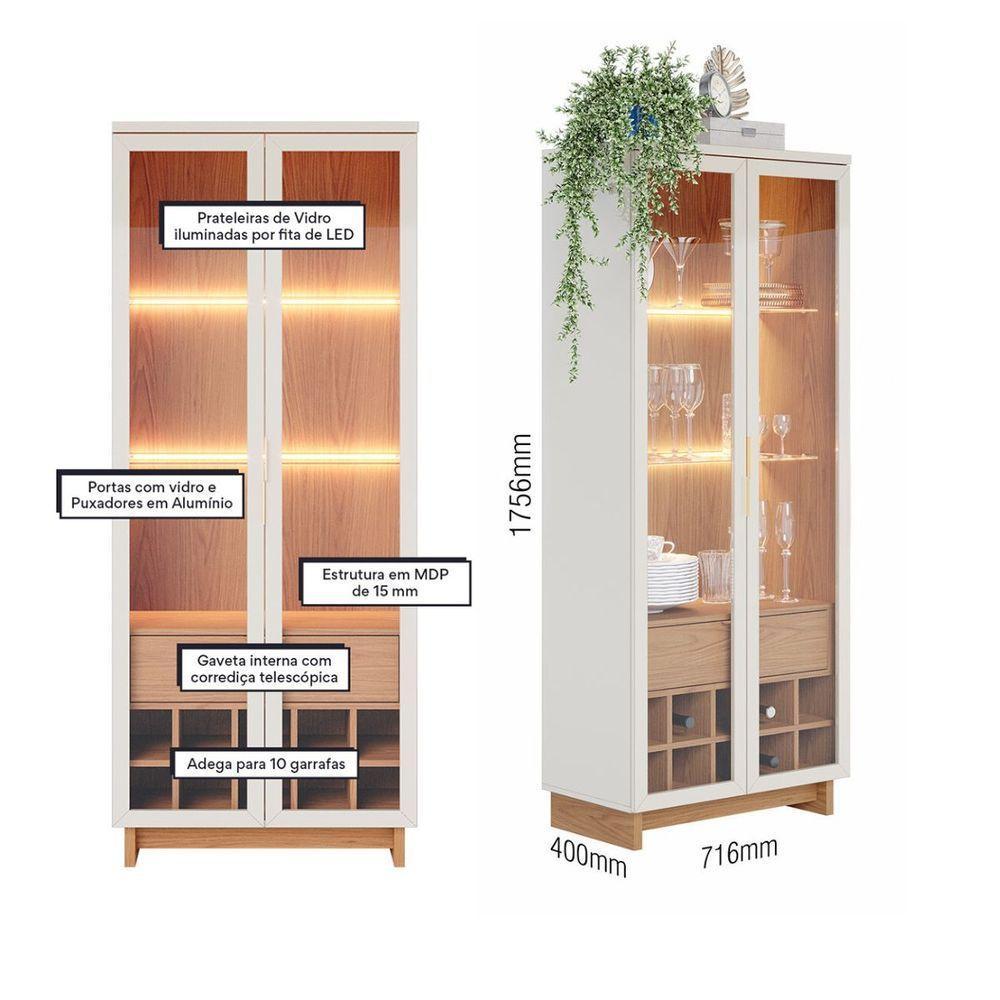 Conjunto Buffet Aparador e Cristaleira com Led Off White Freijó Colibri - 3