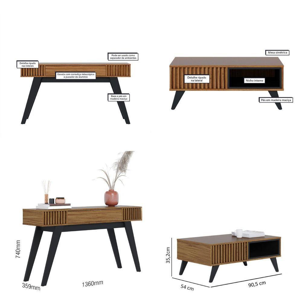 Kit com Aparador e Mesa de Centro Noce Preto Colibri - 2