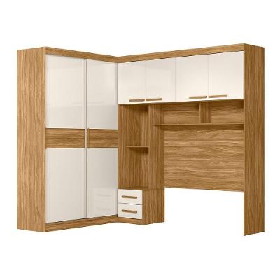 Guarda Roupa Casal Florença 6 Portas Bater e Correr 5 Gavetas freijó-off White