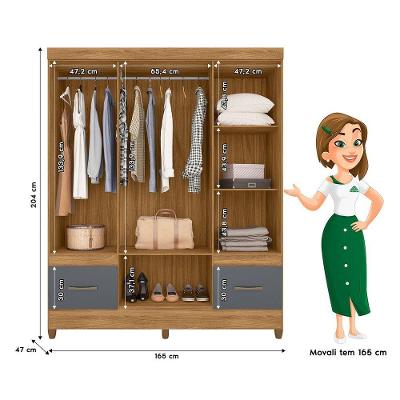 Guarda Roupa Casal MS912 6 Portas de Bater 2 Gavetas freijó-cinza MDP Moval Móveis