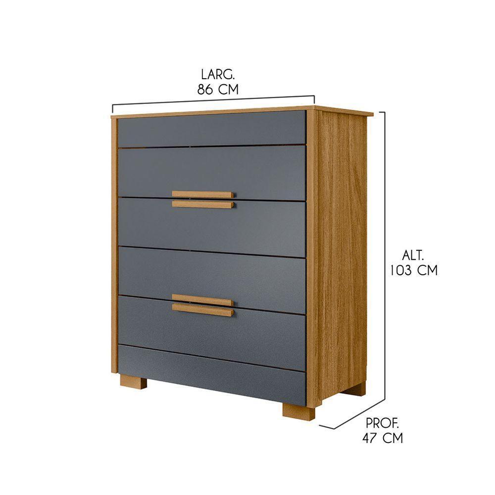 Cômoda Com 4 Gavetas 86x103cm Dhara Moval Cor:freijó/cinza - 3