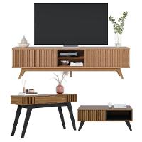 Kit Sala de Estar Rack com Mesa de Centro e Aparador Noce Preto 3 Peças Colibri - 1