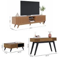 Kit Sala de Estar Rack com Mesa de Centro e Aparador Noce Preto 3 Peças Colibri - 2