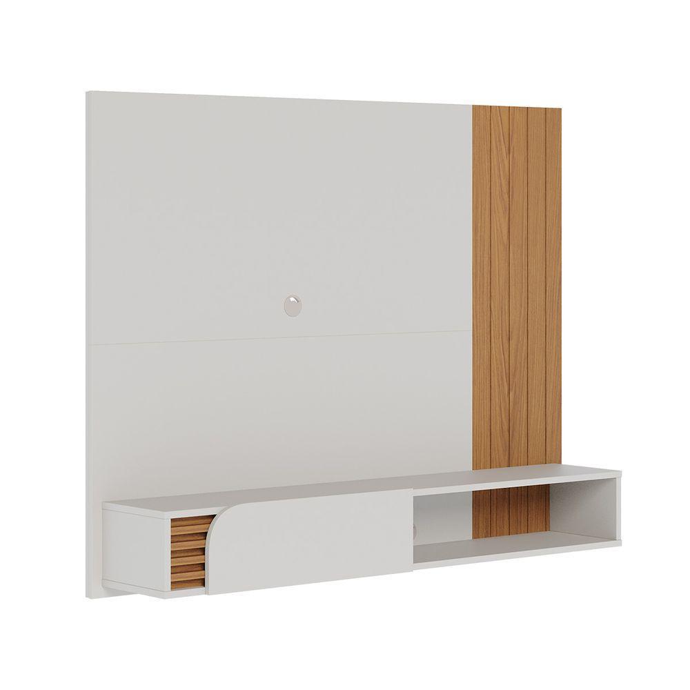 Painel Home Suspenso com Detalhe Ripado Para TV Até 60' Jurere Off White Matte Freijo Colibri - 2
