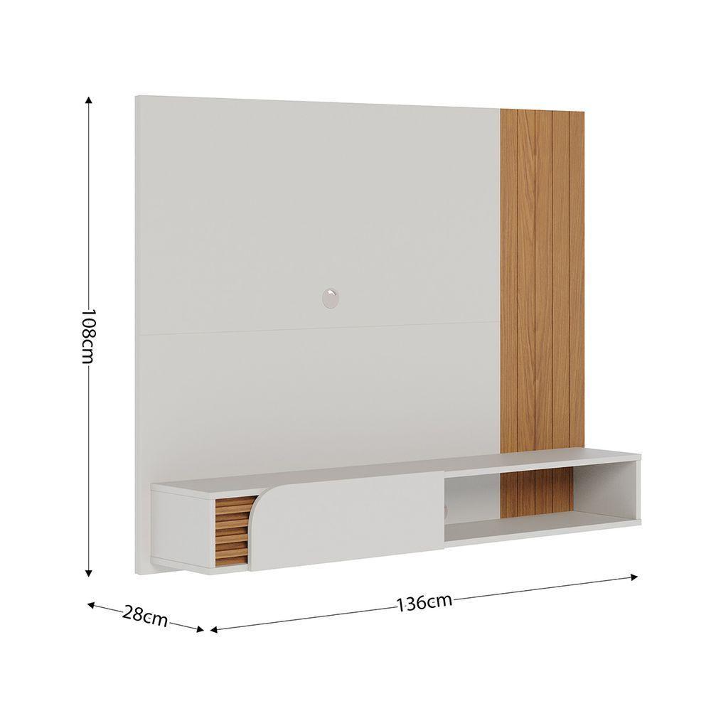 Painel Home Suspenso com Detalhe Ripado Para TV Até 60' Jurere Off White Matte Freijo Colibri - 4