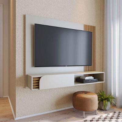 Painel Home Suspenso com Detalhe Ripado Para TV Até 60' Jurere Off White Matte Freijo Colibri