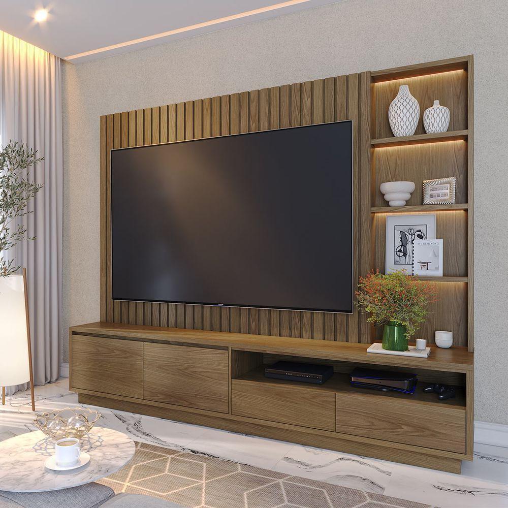 Estante Home Ripado Para TV Até 82 Pol com Led 240x198cm Cancún Colibri Amêndoa - 1