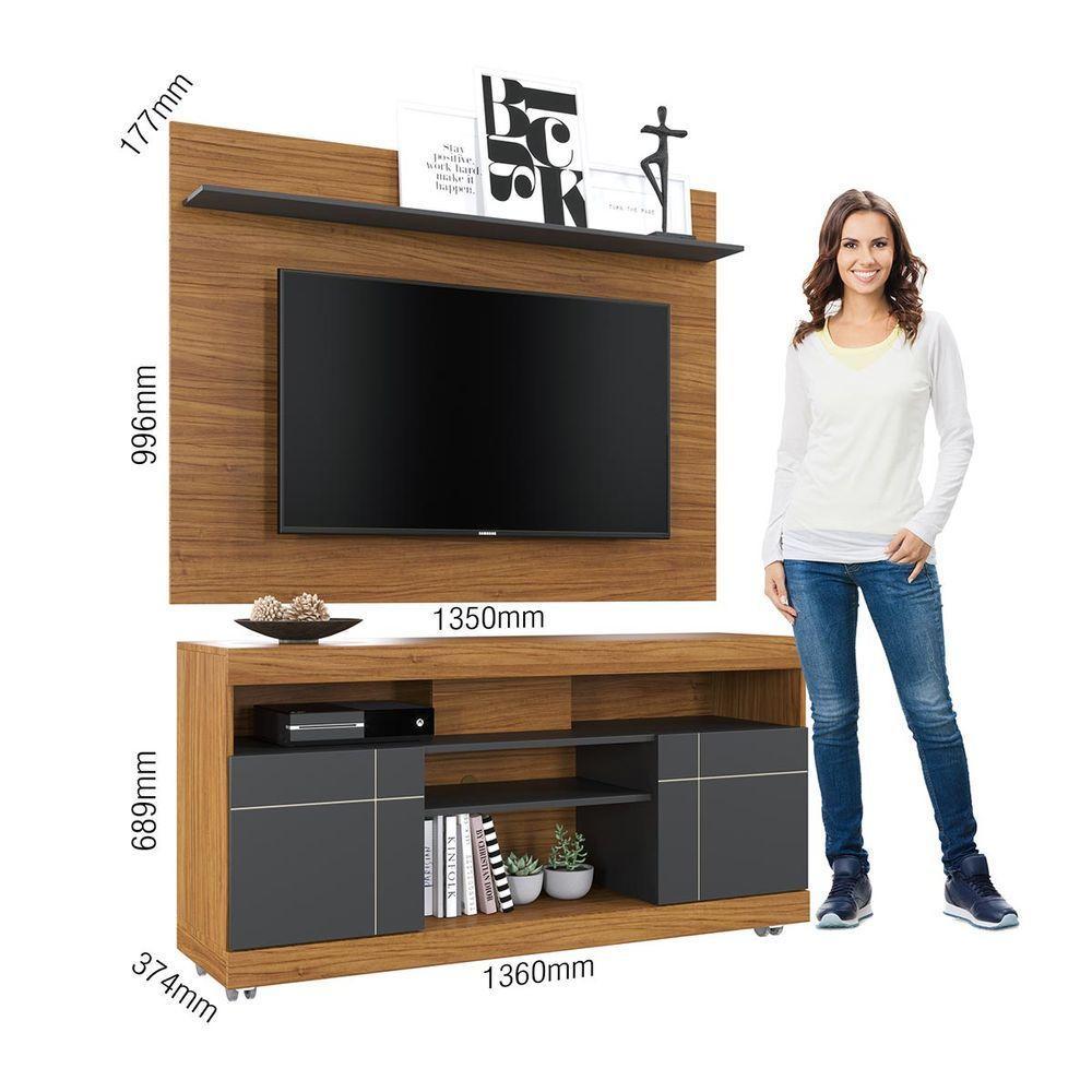 Rack com Painel Para TV Até 55 Pol 136x168cm Colibri Noce-preto - 3