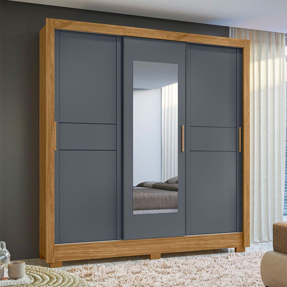 Guarda Roupa com Porta de Correr Espelho 202x212cm Bahamas Moval Freijó Cinza - 1