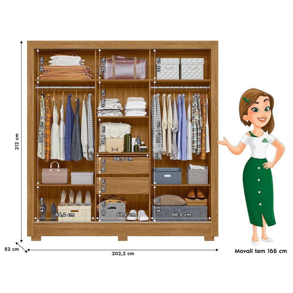 Guarda Roupa com Porta de Correr Espelho 202x212cm Bahamas Moval Freijó Cinza - 4