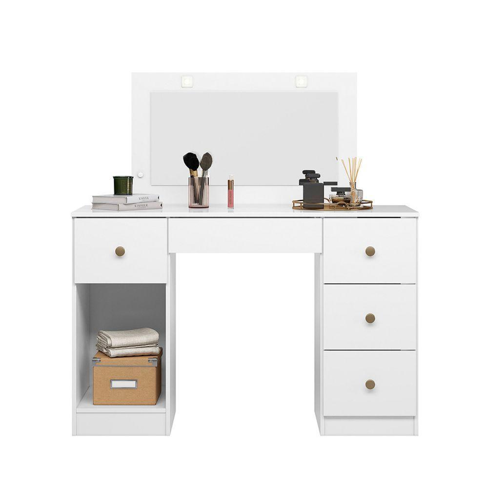 Penteadeira Camarim com Espelho Led 121x122cm 5 Gavetas 1 Porta Sonhos Moval Branco - 3