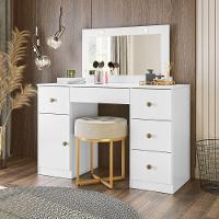 Penteadeira Camarim com Espelho Led 121x122cm 5 Gavetas 1 Porta Sonhos Moval Branco - 1
