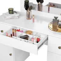 Penteadeira Camarim com Espelho Led 121x122cm 5 Gavetas 1 Porta Sonhos Moval Branco