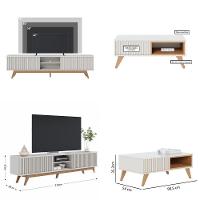 Kit Sala de Estar com Rack TV Ripado com Mesa de Centro Off White Freijó Colibri - 2