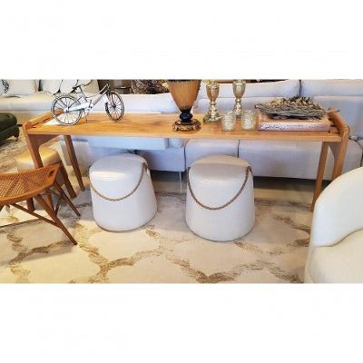 Puff Estofado Bege Redondo 0,45 Diâmetro Orgânico Trento