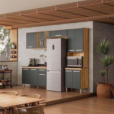 Armário de Cozinha Completo com Balcão 261x208cm Fit Nicioli Freijó Chumbo