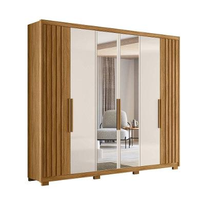 Guarda Roupa Casal Araguaia 6 Portas de Giro 4 Gavetas freijó-off White MDP com Espelho