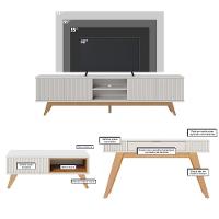 Kit Sala de Estar Completo Rack Para TV Mesa de Centro Aparador Off White Freijó 3 Peças Colibri - 3