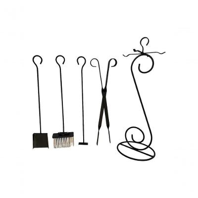 Kit Limpeza Lareira e Calefator para Lenha com Pá Vassoura Raspador Tesoura Preto Artesanal