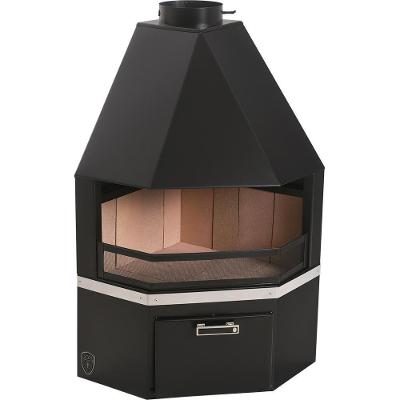 Lareira de Canto Grande com Caixa de Lenha Preto Fornos Pinhal para Ambientes Até 40m²