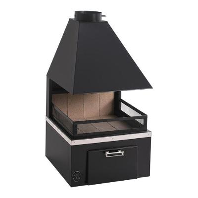Lareira de Meio Grande com Caixa de Lenha para Ambientes Até 40 m² Preto Fornos Pinhal