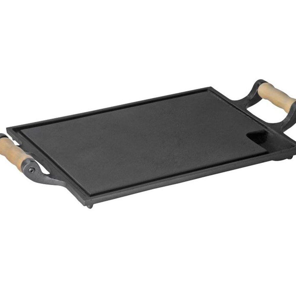 Bifeteira Chapa Ferro Fundido com Alças de Madeira 25x35Cm - 1