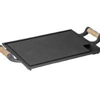 Bifeteira Chapa Ferro Fundido com Alças de Madeira 25x35Cm - 1