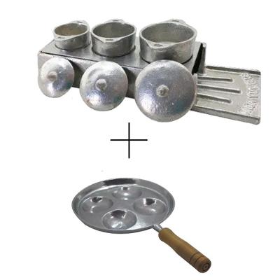 Kit Miniatura De Fogão A Lenha E Frigideira Frita 4 Ovos.