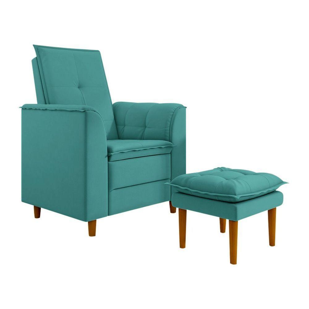 Poltrona Amamentação Confortável Com Puff Lia Suede azul Turquesa - 1