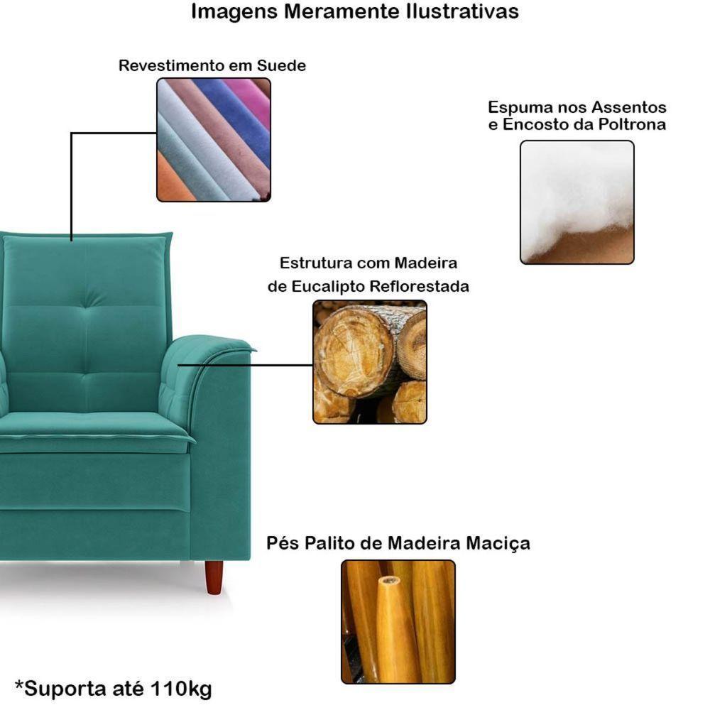 Poltrona Amamentação Confortável Com Puff Lia Suede azul Turquesa - 8