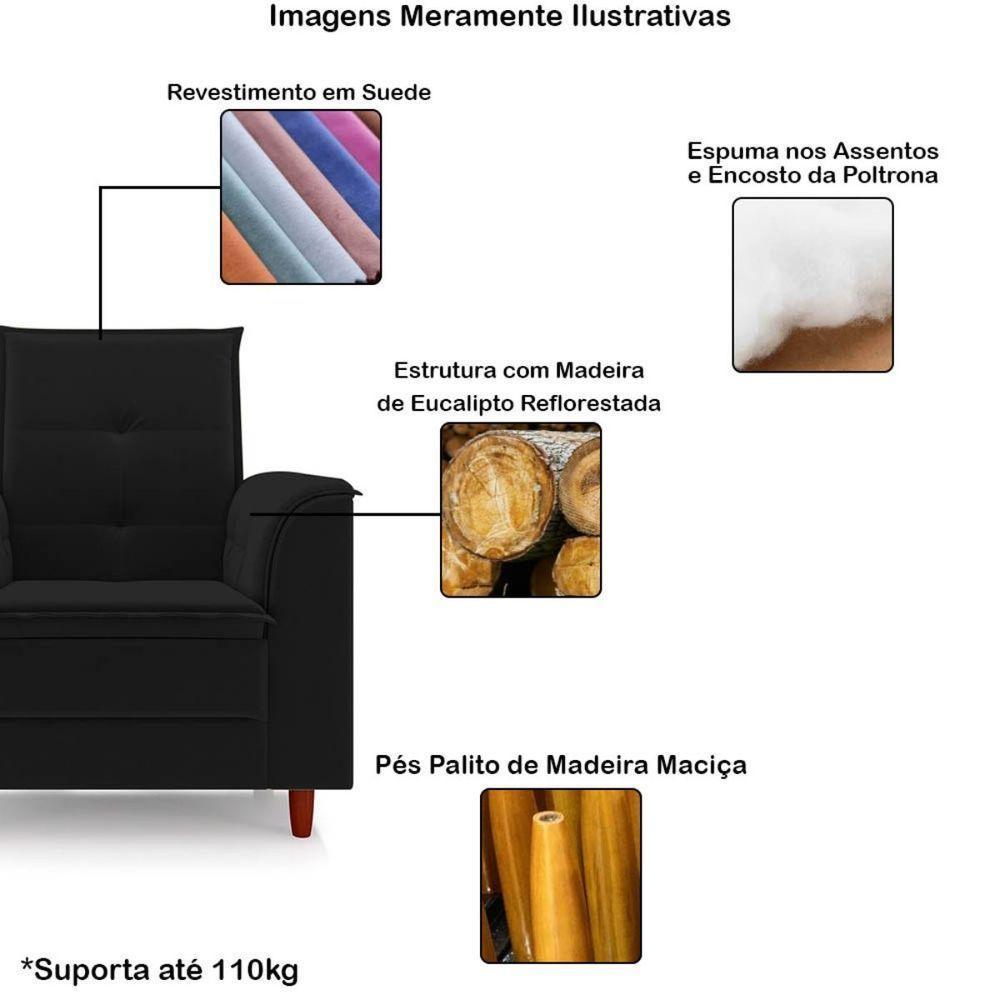 Poltrona Amamentação Confortável Com Puff Lia Suede preto - 7