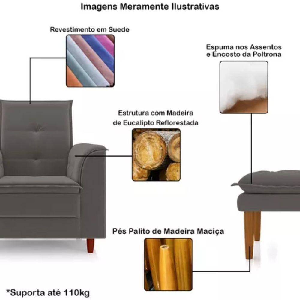 Poltrona Amamentação Confortável Com Puff Lia Suede bege - 8