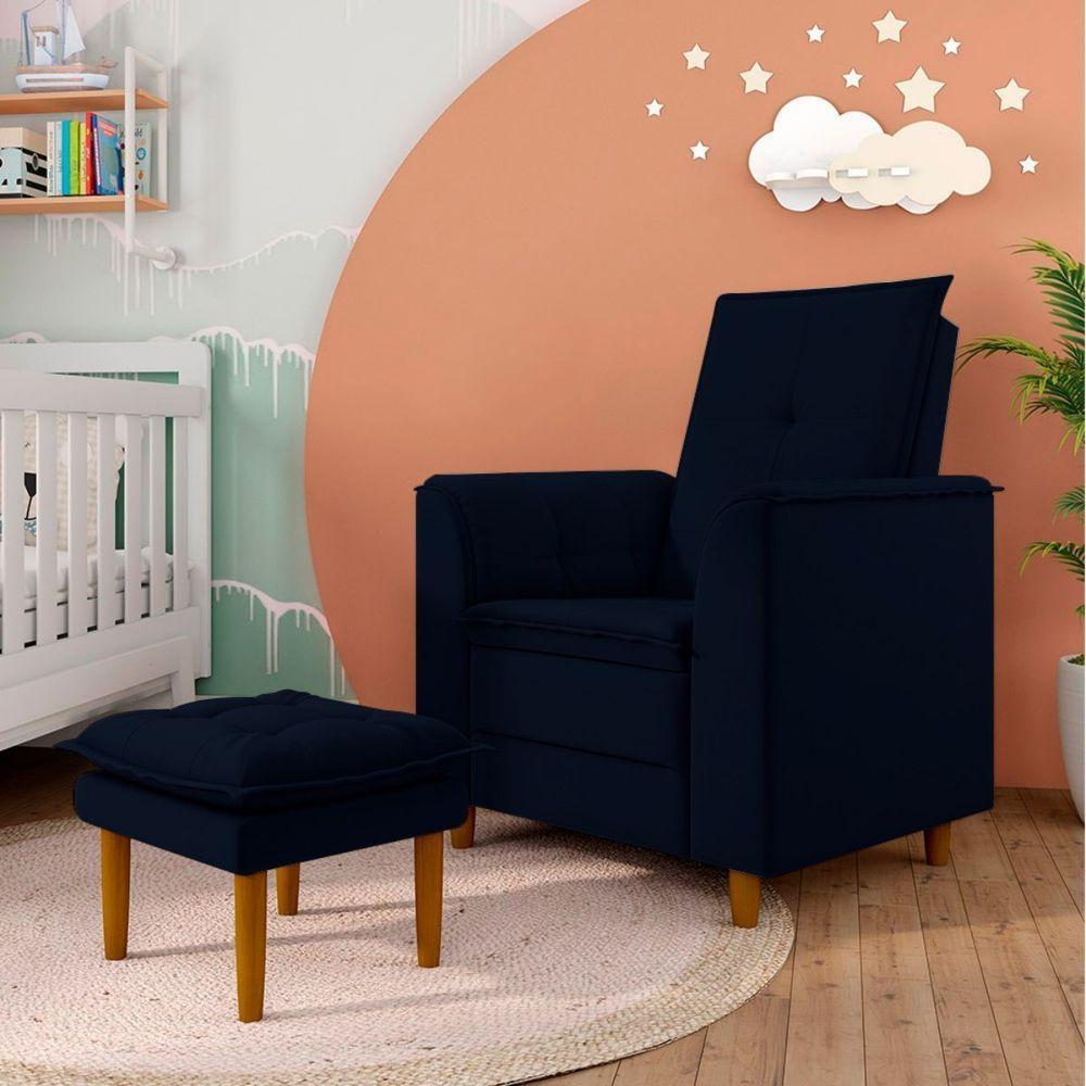 Poltrona Decorativa Amamentação Reforçada E Puff Mavie Suede azul Marinho - 2