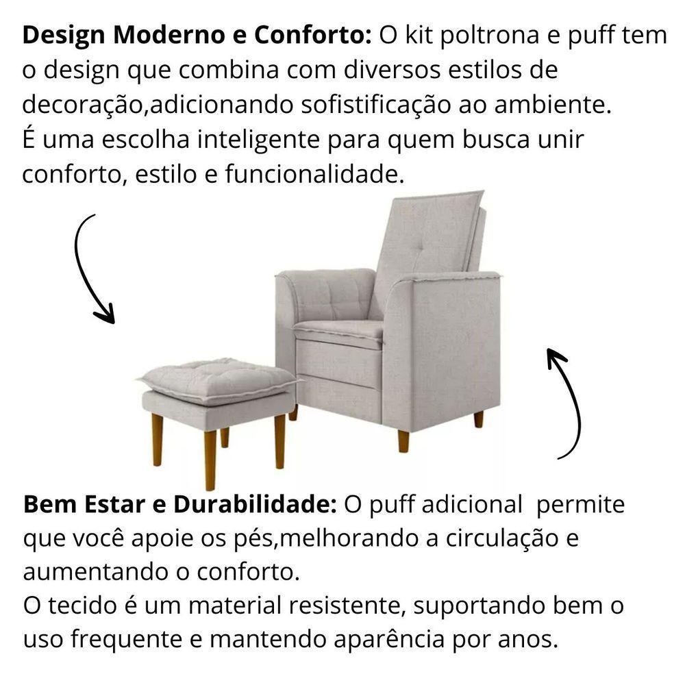 Poltrona Decorativa Amamentação Reforçada E Puff Mavie Linho cinza - 3