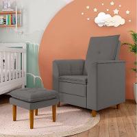 Poltrona Decorativa Amamentação Reforçada E Puff Mavie Suede cinza - 2