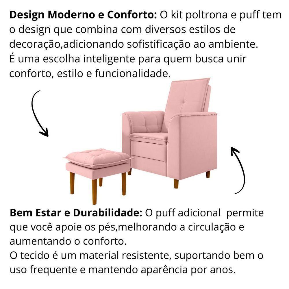 Poltrona Decorativa Amamentação Reforçada Puff Mavie Veludo rosa - 9