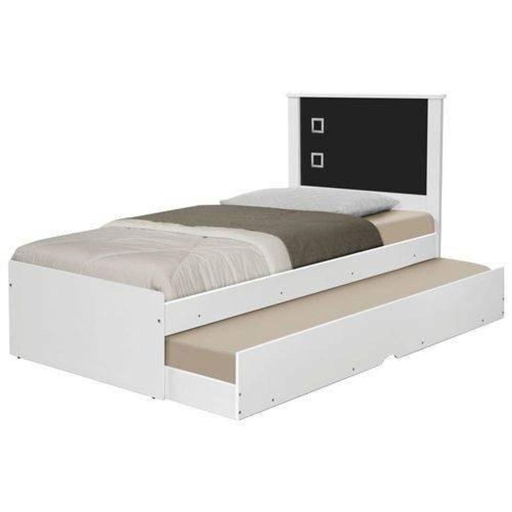 Cama Barcelona Solteiro Branco/preto Com Cama Auxiliar E Colchão - Tebarrot - 1
