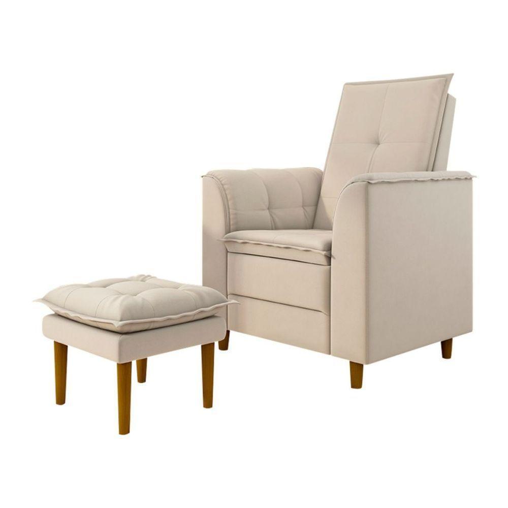 Poltrona Decorativa Amamentação Reforçada Puff Mavie Veludo bege - 1