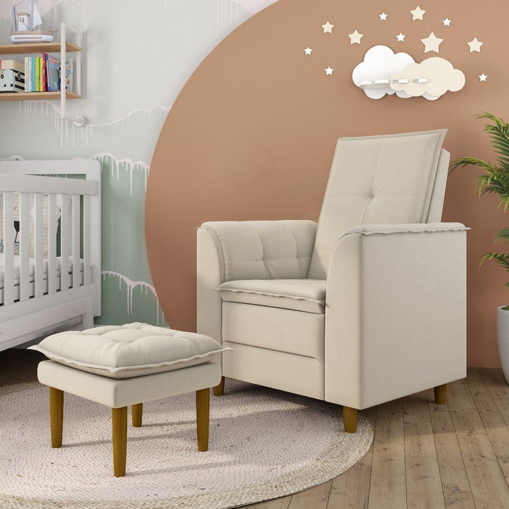 Poltrona Decorativa Amamentação Reforçada E Puff Mavie Suede bege - 2