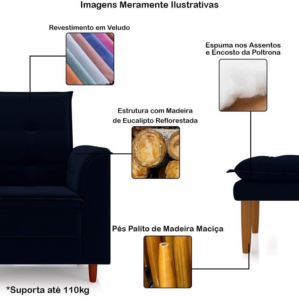 Poltrona Amamentação Confortável Com Puff Lia Veludo azul Marinho - 8