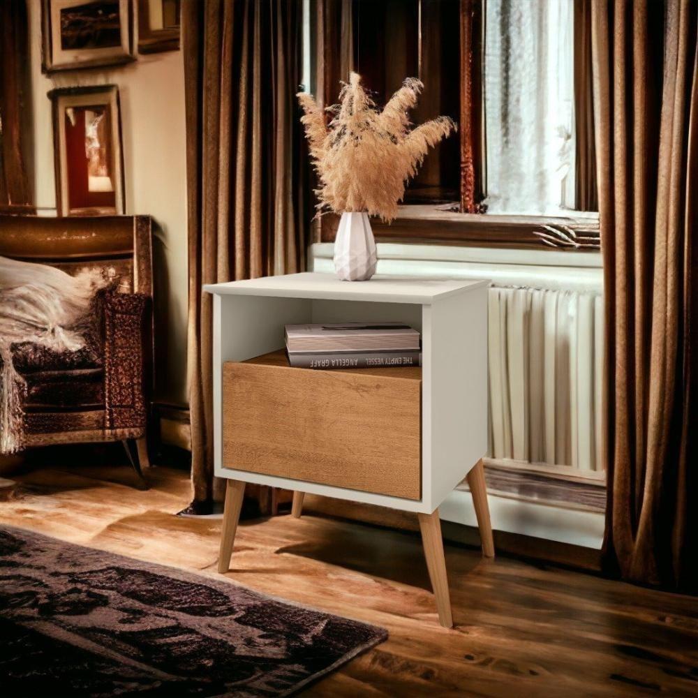 Mesa De Cabeceira Cancun Off White E Naturalle Bechara - 1