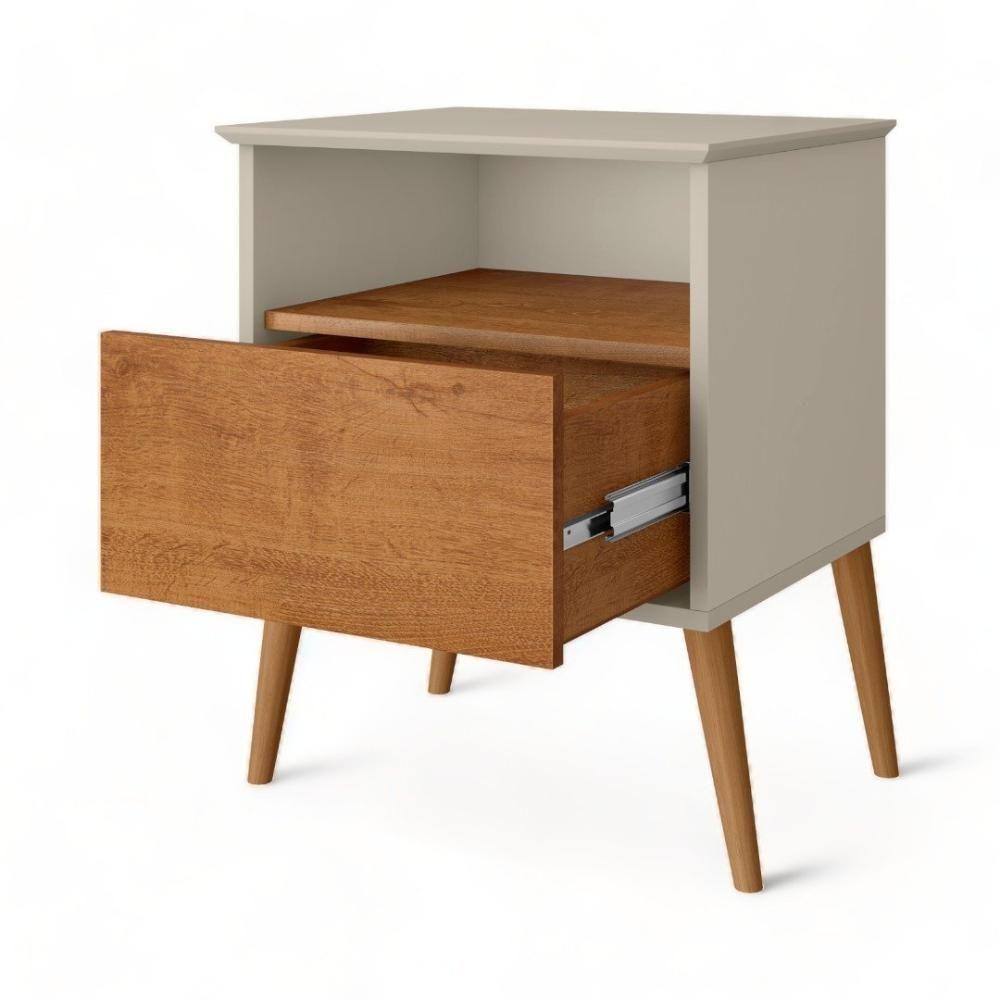 Mesa De Cabeceira Cancun Off White E Naturalle Bechara - 3